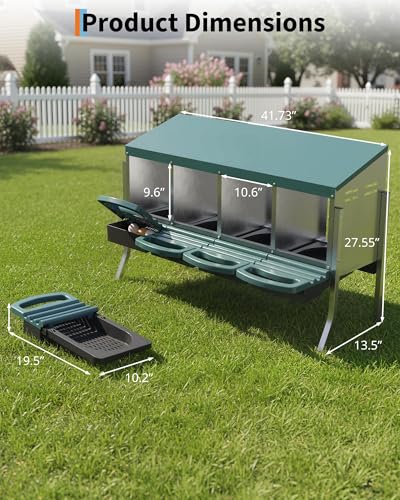 Metal Chicken Nesting Box with Easy-Collect Tray & Lid – 3/4/2x2 Compartment Heavy Duty Roll Away Nesting Boxes for Chickens, Wall Mount or Freestanding, Galvanized Steel Hen Laying Box for Coop