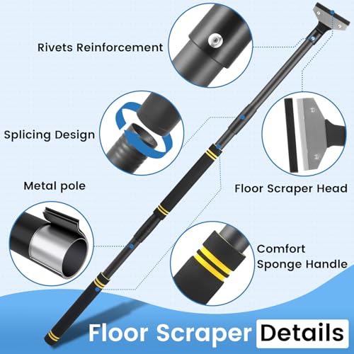 Floor Scraper Long Handle, 31"- 58" Razor Blade Floor Scraper Heavy Duty Tool with 10 Blades for Cleaning Wall Razor Glass Wall Gum Paint Tile Glue Adjustable Metal Pole (58)