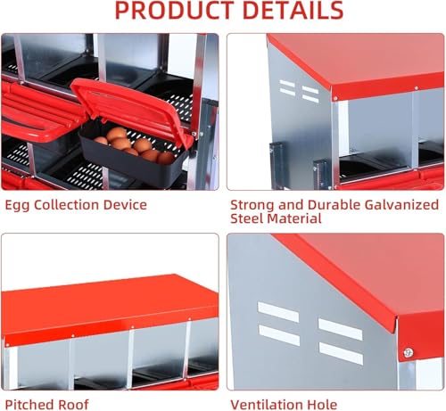 10-Compartment Chicken Nesting Box, Heavy Duty Galvanized Steel Poultry Nest Box, Wall Mount/Freestanding Design for Hens, Ducks, Backyard Homesteads & Farm Use, Red, No Stand - color: Red, size: 10 Room