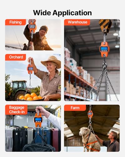 VEVOR Digital Crane Scale, 660 lbs/300 kg, Industrial Heavy Duty Hanging Scale with Cast Aluminum Case & LCD Screen, Handheld Mini Crane with Hooks for Farm, Hunting, Fishing, Outdoor, Garage (Orange) - style: 660 lbs/300 kg