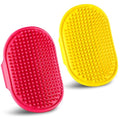 Dog Grooming Brush, Pet Shampoo Bath Brush Dog Grooming Shedding Brush Soothing Massage Rubber Comb with Adjustable Ring Handle for Long Short Haired Dogs and Cats 2pcs - color: Red & Yellow