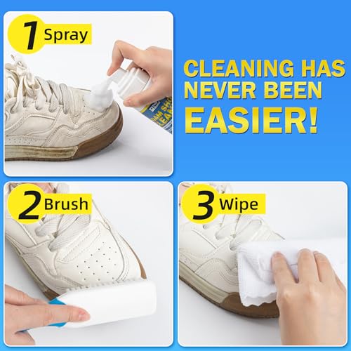 Shoe Cleaner Kit – Fast Dirt And Stain Removal, Anti-Yellowing Care | For White Shoes & Sneakers, Leather, Canvas, Mesh, Knit And Rubber, Brush & Towel Included - color: Foam Shoe Cleaning Kit 6.76 Fl Oz