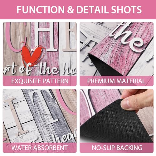 Kitchen Rugs Set 3 Piece, Non Slip Pink Kitchen Mats for Floor, Soft Fabric with Rubber Backing, Farmhouse Anti Fatigue Runners Carpet for Home Kitchen Laundry Room Hallway (Rustic Pink & Grey) - color: Rustic Pink & Grey