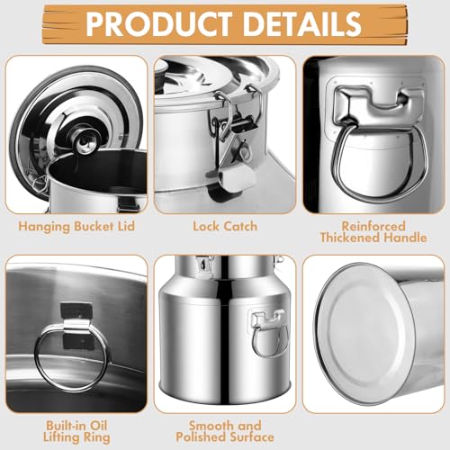 FillTouch 2 Pcs Stainless Steel Milk Can 22L/ 5.81 Gallon Heavy Duty Metal Milk Water Dispenser Container Pail Jug with Locking Sealed Lid Food Wine Oil Storage Container for Home Farm Kitchen - size: 22l