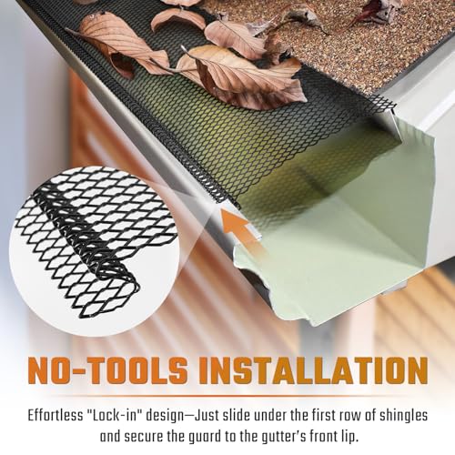 SDSNTE Lock-In Gutter Guard, 6 Inch X 210 Ft, Black, 70 Packs | Gutter Protection Covers, Leaf Micro Mesh Screens, Fits K Style Gutter, Durable Coated Steel - size: 6” x 210 ft