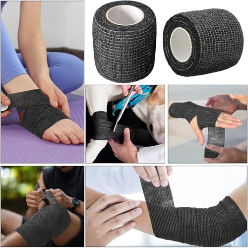Treela 36 Pcs Self Adherent Bandage 2" X 5 Yard Wrap Breathable | Cohesive Bandage Elastic Adhesive Tape for Stretch Athletic Sports Wrist Ankle - color: Black, size: 2" X 5 Yard