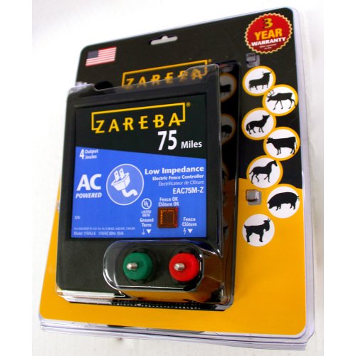 Zareba 75 Mile AC Powered Low Impedance Electric Fence Charger - Plug In Electric Fence Charger - Contain Bulls, Cattle, Pigs, Exotics, Horses & More - Keep Predators Out - EAC75M-Z