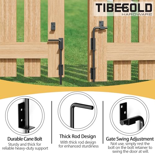36" Heavy Duty Cane Bolt Gate Drop Rod, Extra Thick Gate Ground Latch Hardware for Wood PVC Vinyl Metal Fences Gates, Wrought Iron Doors Stopper Gate Latches, Black Finish, 1 Pack - size: 36 Inch