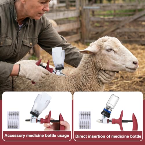 5ml Continuous Self-Refilling Livestock Syringe, 10 Needles Included | Adjustable dosage from 0.5ml to 5ml Veterinary Injection Gun for Chicken, Duck, Pig, Sheep, Cow Poultry - color: Rose Red