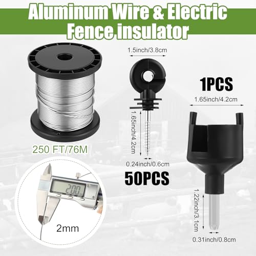 Electric Fence Charger Kit 0.25J 5 Mile 50 Insulators 250ft Wire | 110VAC Plug in for Poultry Pets, Socket Tool, Aluminum Conductor, Screw Mount, Garden Pond Orchard Protection - style: 0.25 Joule