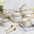 CwlwGO- Bone China Tea Cup Sets,15-Pieces Tea Cup and Saucer Set Service For 4 Whit 28 Ounces Teapot,Sugar Bowl,Creamer Pitcher and Spoons, Tea Gifts Sets For Women Patry. - color: Gold and white
