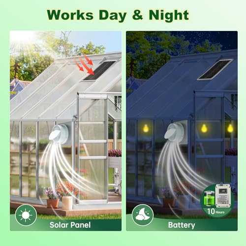 Solar Fan for Chicken Coop with Battery 25W Solar Panel Powered Exhaust Fans with 14.8ft On/Off Switch Cable for Greenhouse, Sheds, Pet Houses, Ventilation, Outside, Greenhouse Air Circulation Garages - color: 8000mA Battery