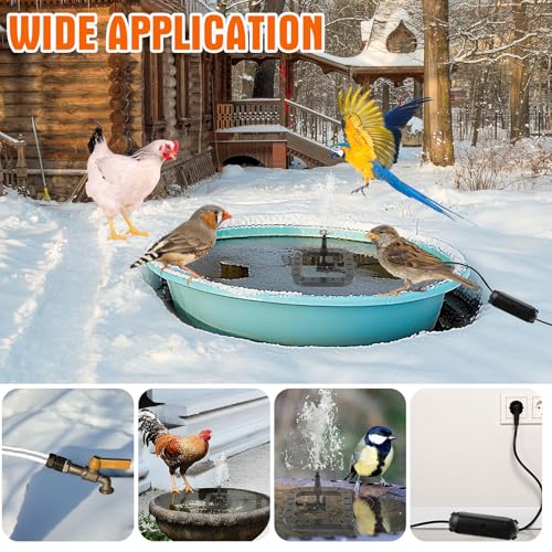 Relaxweex 55w Bird Bath Heater with Fountain for Outdoors in Winter Submersible Bird Bath Deicer Pond Deicer with Thermostatically Control Tape Cord Cover for Chicken Livestock Garden Anti Freezing