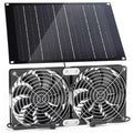 Solar Powered Fan, 35W Solar Fan with Two IPX7 Waterproof Fans for Outside Greenhouse Shed Chicken Coop, Exhaust Intake Mounting Way and Solar Panel Fan Kit - size: 5.9" Fan