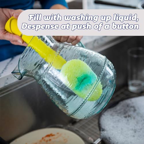 Scrub Daddy Dish Wand Scrubbing Brush with Handle, Soap Dispensing Dish Brushes, Texture Changing Washing Up Sponges With Liquid Dispenser, Scrubber with Scraper & Detachable Head Sponge, Pink | Soap Dispensing Dish Brushes, Texture Changing Washing Up Sp