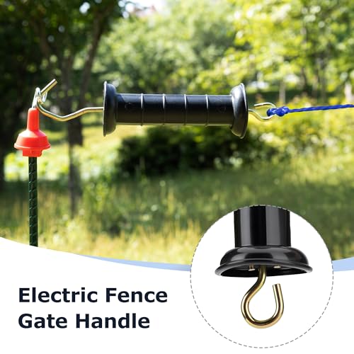 6 Pcs Plastic Electric Fence Gate Handle Insulators with Spring, Outdoor Black Stainless Steel Plastic Fence Gate Handle, Gate Connector, Electric Fence Wire Handle