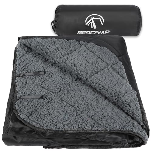 REDCAMP Large Outdoor Blanket 71"x59" Sherpa Fleece Lining, Black | Cold Weather Warm Thick Outdoor Blanket Comfy Foldable & Windproof for Camping Stadium,Car,Picnics,Pet,Trip,Machine Washable - color: Black/59''x71''