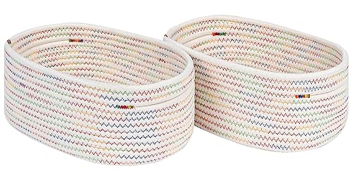 CubesLand Small Woven Baskets,Cute Baskets or Shelf Set 2 | Cube Organizer Basket Bin,Soft Toys Storage Basket,Baby Nursery Basket Bin,Home Decor 12"D x 8"W x 5"H Rainbow Stitches - color: Rainbow Stitches, size: 2pcs-small basket