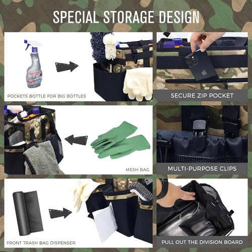 SCAVATA Wearable Cleaning Caddy Organizer with Handle & Shoulder Straps for Housekeepers, Under Sink & Car Cleaning Tool Organizer Bag with 4 Foldable Dividers (Camouflage) - color: Camouflage