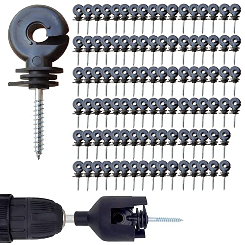 100Pcs Electric Fence Insulator Screw-in Insulator Fence Ring Wood Post Insulator with Insulator Socket Tool for Animal Husbandry Electronic System (Electric Fence Insulator - 100PCS) - style: Electric Fence Insulator - 100PCS