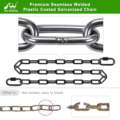 SELEWARE 2Pcs 60" Hanging Swing Chain Black Plastic Coated Hanging Chains | 1000LB Capacity Porch Swing Chain with 4 Carabiners, Hammock Hardware Kit for Hanging Chair, Punching Bag, Indoor Outdoor Gym - color: Black, size: 60" (2 Pcs)