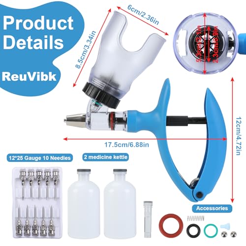 5ml Continuous Self-Refilling Livestock Syringe, 10 Needles Included | Adjustable dosage from 0.5ml to 5ml Veterinary Injection Gun for Chicken, Duck, Pig, Sheep, Cow Poultry - color: Blue