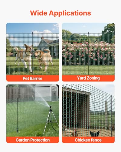 VEVOR Temporary Fence with Posts, 3.9 x 49.2 FT Plastic Mesh Fencing, Garden Safety Fences Netting with Double-Spike Stakes & Guy Ropes, Temporary Fence for Dogs, Chickens, Plants, Outdoor Yards - size: 48in*49ft