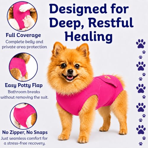 Surgi Snuggly Dog Surgery Recovery Suit, Cone Alternative, Spay/Neuter ML | Dog Recovery Suit for Dogs — Veterinarian-Invented Surgical Suit & Recovery Onesie with Easy Bathroom Access After Surgery - color: Princess Pink, size: Medium Long (L-16"-19" | G