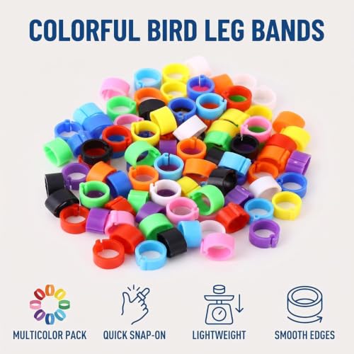 100Pcs 10-Color Poultry Leg Bands - 8mm Clip-On ID Rings for Chickens, Ducks and Birds | Adjustable Farm Animal Identification Markers,Poultry Supplies, Livestock Tagging Accessories