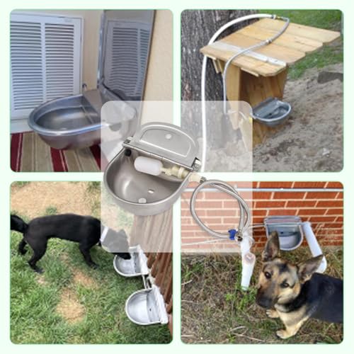 304Stainless Steel Automatic Dog Waterer with Float Valve 3/4'' Water Hose | Wall Mount Automatic Animal Watering Bowl Livestock Dispenser Horse Dog Cow Water Bowl