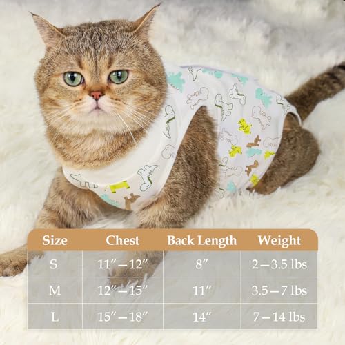 ANWA Cat Recovery Suit - Breathable Cat Onesie for Cats After Surgery Female, Kitten Surgery Recovery Suit Female Abdominal Wounds - color: Dinosaur, size: Medium