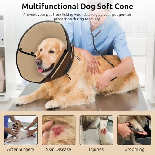 Dog Cones for Medium Dogs, Soft Dog Cone Collar After Surgery | Pet Cone for Dogs Wound Care, Spay, Neuter, Breathable Pet Surgery Collars & Cones, Adjustable Elizabethan Collar, Brown M - color: Brown, size: M