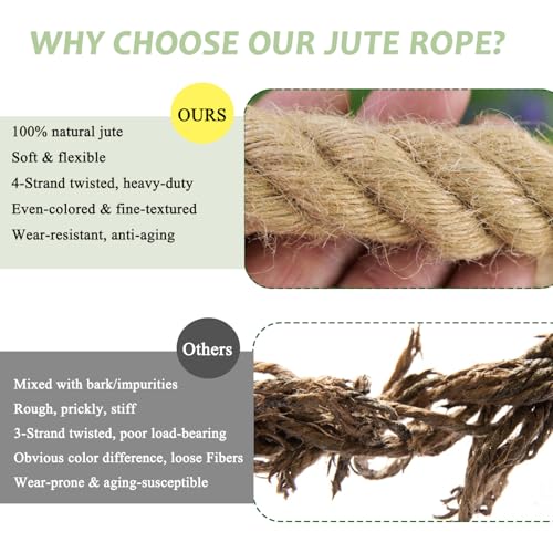 Natural Jute Rope (1.5 Inch x 100 Feet) Thick Hemp Rope Twisted Manila for Deck Railings, Swing Bed, Tug of War, Docks, Nautical, Decorating - size: 1.5 Inch x 100 Feet