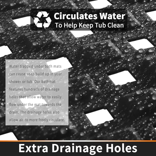 Yimobra Square Shower Mat Non Slip, Super Strong Suction Cups, 21"X21" Bath Tub Mat with Drain Holes, Machine Washable Fast Draining Bath Mats, Bathroom Essentials,Black - color: Black, size: 21 X 21 Inch