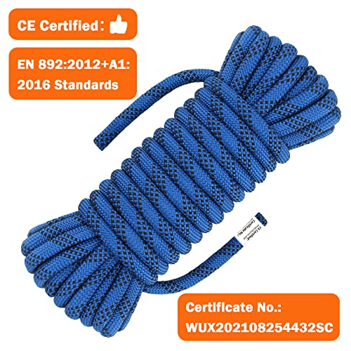 AOLEBA 10.5 mm Static Climbing Rope 10M(32ft) 20M(64ft) 30M(96ft) 50M(160ft) 70M(230ft) Outdoor Rock Climbing Rope, Escape Rope Ice Climbing Equipment Fire Rescue Parachute Rope - color: Blue, size: 32ft