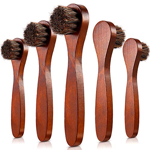 Jovitec 5 Pack Horsehair Polish Applicator Brush Kit Saddle Soap Shoe Shine Brush Dauber Wooden Care Shine Clean for Leather Boot Bag - color: Brown