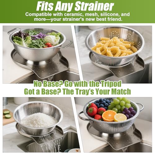 Palksky Colander and Strainer Self Drainer Base Plate Stainless Steel for Kitchen, Metal Countertop Draining Tray for Pasta Rice Noodle Fruit Veggie Food Strainer & Ceramic Colander - color: Strainer Self -Drainer Base Plate