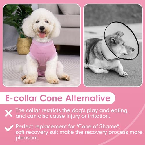 cyeollo Dog Surgery Recovery Suit for Female Male Dogs Cats Soft Breathable Dog Onesie After Spay, Neuter, Anti-Licking Pet Surgical Recovery Snugly Suit Bodysuit, Pink, XS - color: Pink, size: X-Small (Back: 9"-11")