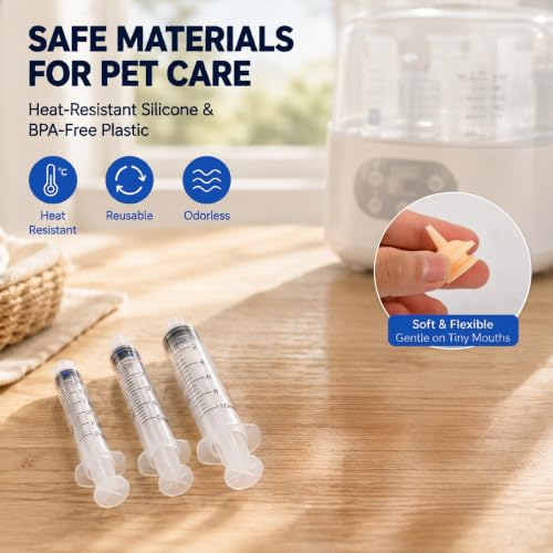 Pet Feeding Syringe with 10pcs Silicone Nipples, Kitten Nursing Syringe for Newborn Puppies, Cat, Dog,Rabbits, Squirrels, Birds,Small Animals(5ml +10ml+3ml)