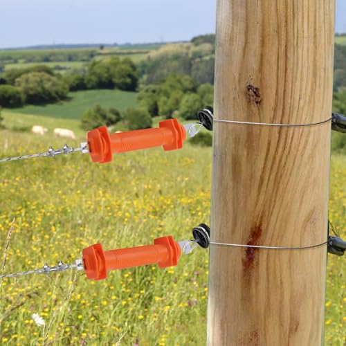 10 Pcs Electric Fence Handle | Heavy Duty Insulated Gate Handle with Spring Hook, High-Visibility Orange for Livestock & Garden Fencing
