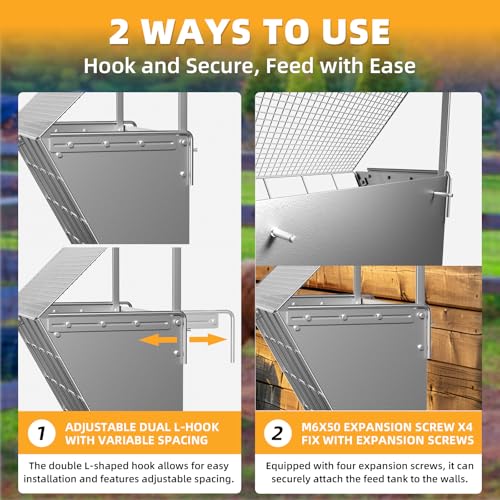 Wall Mount Hay Rack, 2 in-1 Goat Hay Feeder with Hook, 19 Gallons Heavy Duty Galvanized Wall Hay Rack, Livestock Feeder with Adjustable Distance, Easy to Install, Hay Feeder for Goats, Sheep, Horse - size: with top cover