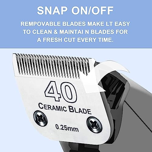 #40 Blade Dog Grooming Blades Compatible with Andis/Wahl/Oster Clippers | Dog Clipper Blade,,Detachable Ceramic Blade & Stainless Steel Blade,Size 40 Cut Length 1/100"(0.25mm) 2Pack - color: 2pc 40:1/100''(0.25mm)