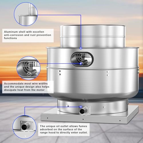 Roof Ventilator Restaurant Hood Grease Rated Exhaust Fan Direct Drive Centrifugal Upblast Exhaust Fan 1.5HP 5000 CFM 110 Volt Single Phase Motor - size: RDU14