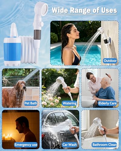 Subtoy Portable Camping Shower Pump, USB-C Rechargeable Shower Head Sprayer with 3 Modes, Pumps Water from Bucket, Shower Pump for Travel, RV, Pet Bath, Beach, and Emergency Use (+ Mesh Bag)