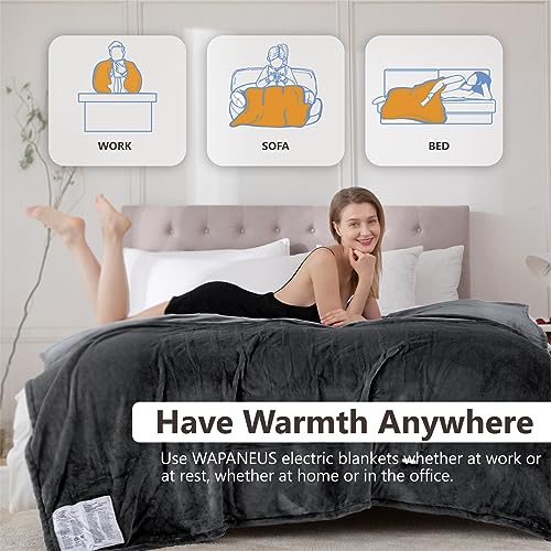 Wapaneus Heated Blanket Full 72" x 84" Electric Throw 10 Heating Levels 12 Hours Time Setings and Auto-Shut Off, Flannel Fast-Heating Electric Blanket, Grey - color: Grey, size: 72*84in