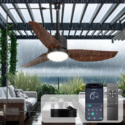 Depuley Outdoor Ceiling Fan with Light: 42 Inch Waterproof Gazebo Fans with Lights Outdoor Hanging - Plug in Remote App Control for Patio Indoor Farmhouse Porch - 6 Speed Reversible DC Motor Walnut - color: Walnut 01, size: 42 Inch