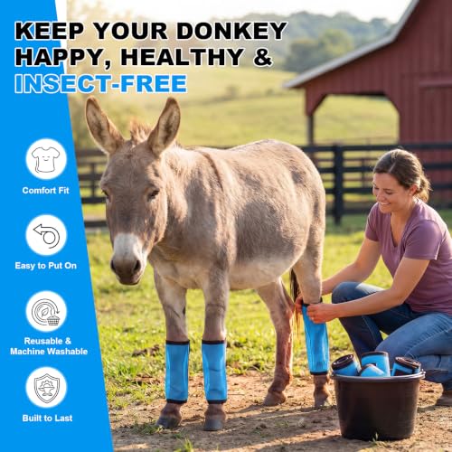 Donkey Fly Boots Set of 4, UV-Proof Breathable Mesh Leg Wraps with Built-in Nylon Support, Non-Slip Adjustable Closures, Summer Protection for Farm Donkeys, Pony, Mule(Mini,Blue,4) - color: Blue