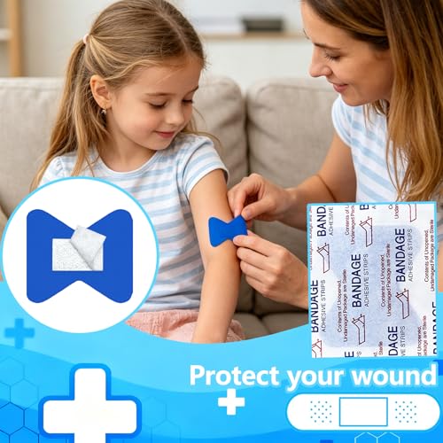 160Pcs Blue Metal Detectable Waterproof Adhesive Bandages 1.75" X 2" Butterfly Shape Food Service Blue Bandages with Quilt-Aid Pad for Catering First Aid and Wound Care Supplies