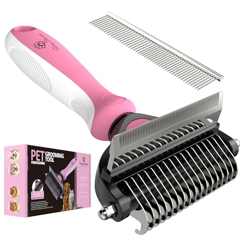 Spring Blossoms-2 in 1 Professional Grooming Rake for Cats & Dogs-Dematting Comb for Easy Mats & Tangles Removing,Pet Brush Safe No More Nasty Shedding and Flying Hair (Purple) - color: Purple