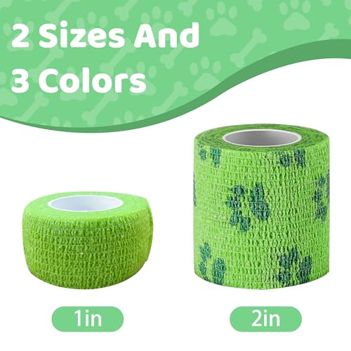 Vet Wrap for Dogs, Self Adhesive Bandage for Wounds & Paw Protection, Waterproof Non-Woven Cohesive Wrap for Swelling, Sprains & Pain Relief, 2 Inch 6 Rolls